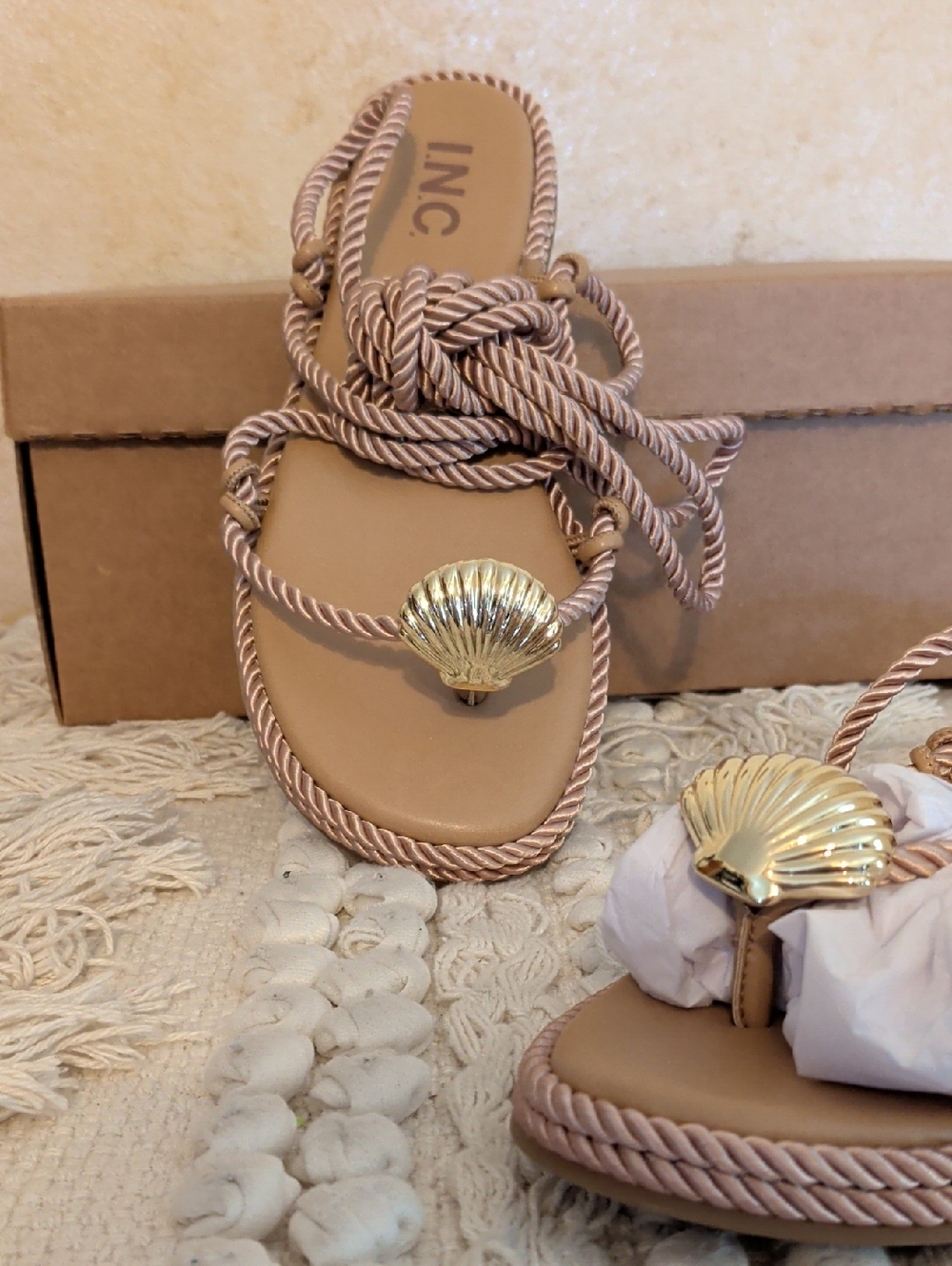 INC Shell & Rope Sandals 6 - Picture 2 of 7